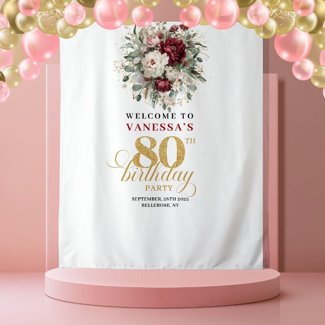 Luxe Floral Gold 80th Birthday Backdrop (Luxe Floral Gold 80th Birthday Backdrop)