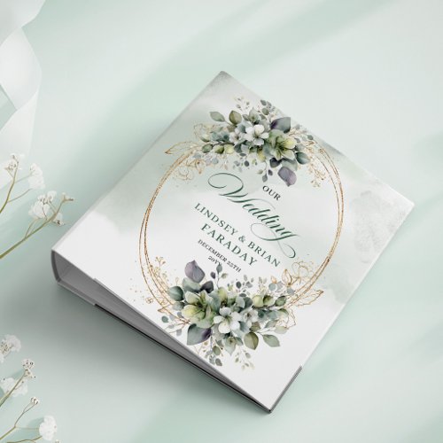 Luxe Floral Greenery Gold Wedding Memory Album 3 Ring Binder