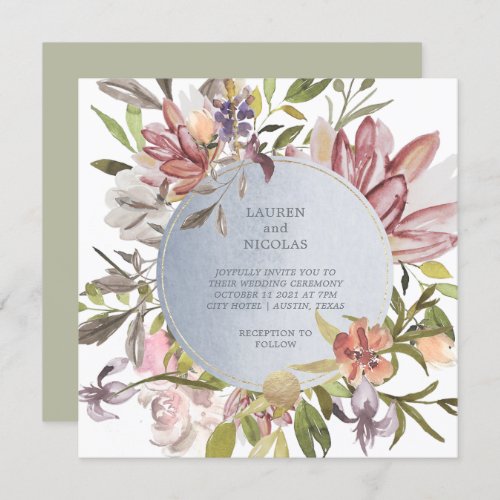 Luxe Floral in Moss  Elegant Watercolor Wedding Invitation