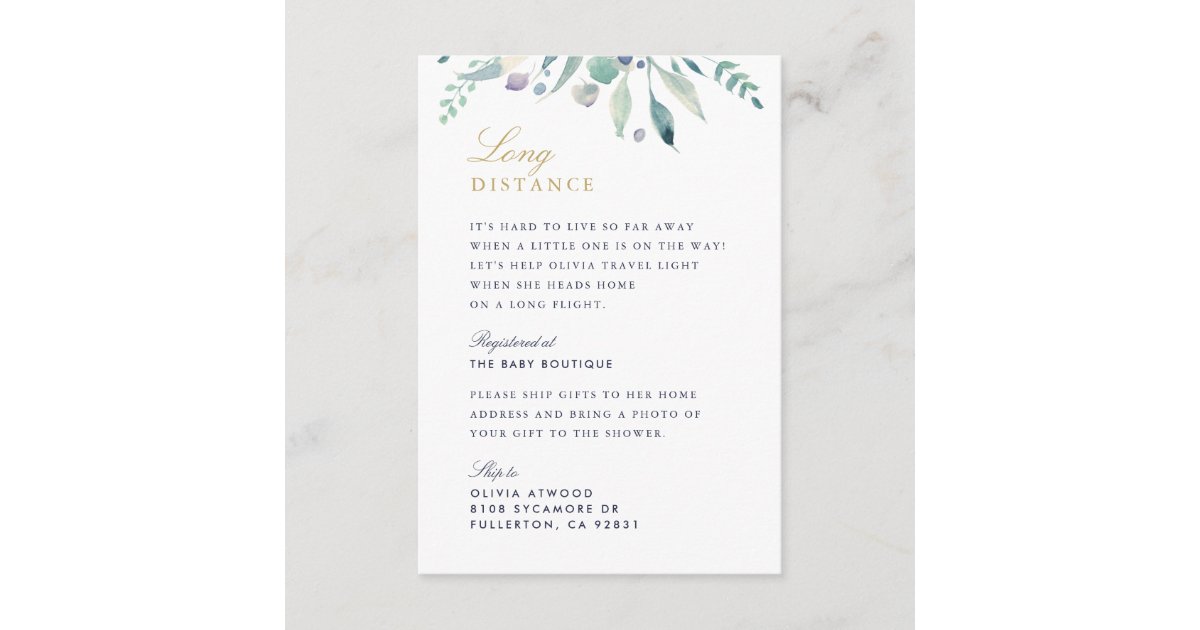 Luxe Fl Long Distance Baby Shower Enclosure Card Zazzle Com