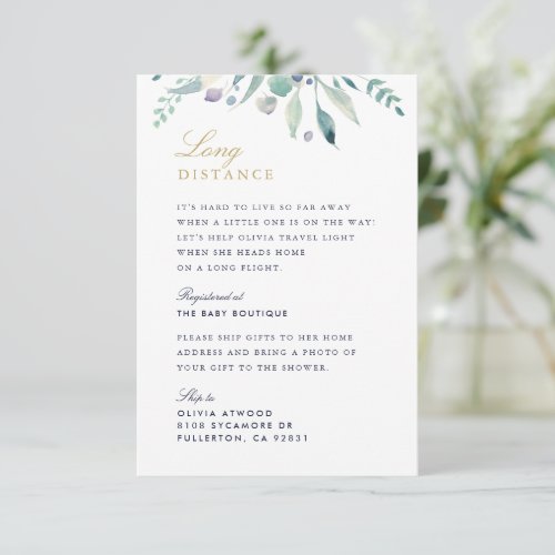 Luxe Floral Long Distance Baby Shower Enclosure Card