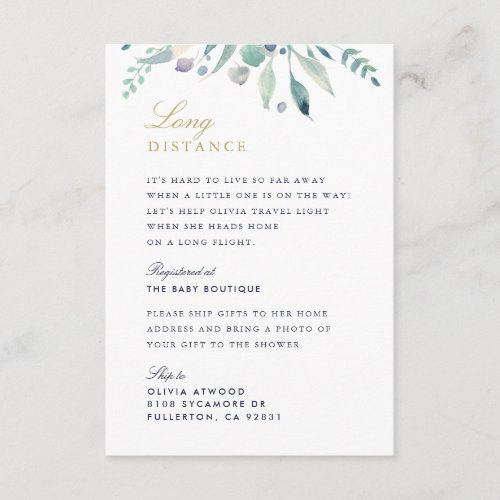 Luxe Floral Long Distance Baby Shower Enclosure Card