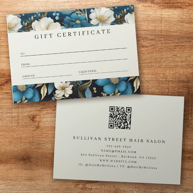 Luxe Floral QR Code Business Gift Certificate (Creator Uploaded)