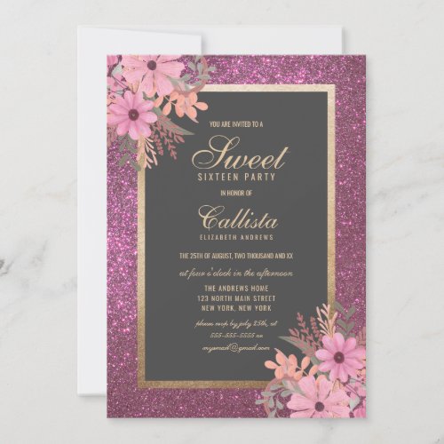 Luxe Floral Radiance Modern Sweet Sixteen Invitation