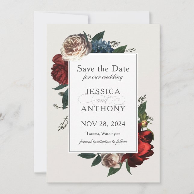 Luxe Floral Save the Date with Your Photo (Front)