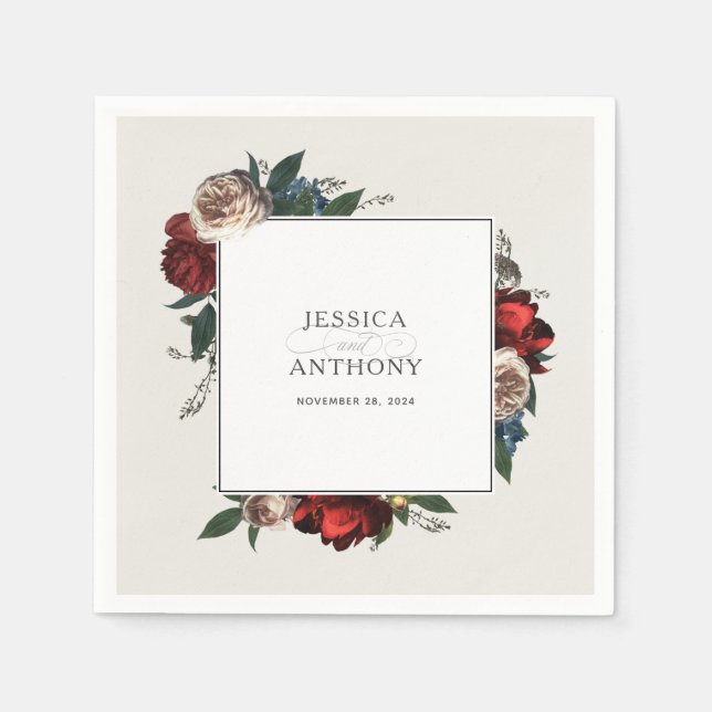 Luxe Floral Wedding Burgundy Red and Pink Napkins (Front)