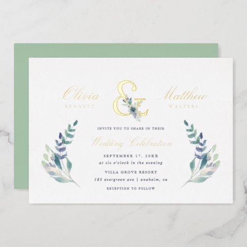 Luxe Floral Wedding Foil Invitation