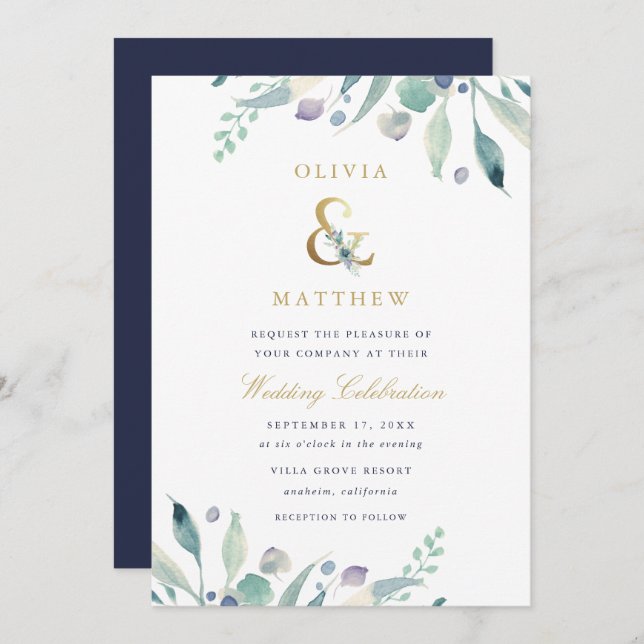 Luxe Floral Wedding Invitation (Front/Back)