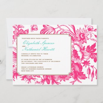 Luxe Floral Wedding Invitation In Pink & Blue by spinsugar at Zazzle