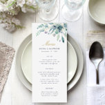 Luxe Floral Wedding Menu Card<br><div class="desc">Custom printed wedding menu cards. Use the design tools to personalize the layout,  background colors and text with your wedding menu details. This elegant design features a watercolor floral border of succulent greenery and blooms with gold and navy text.</div>