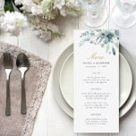Luxe Floral Wedding Menu Card<br><div class="desc">Custom printed wedding menu cards. Use the design tools to personalize the layout,  background colors and text with your wedding menu details. This elegant design features a watercolor floral border of succulent greenery and blooms with gold and navy text.</div>