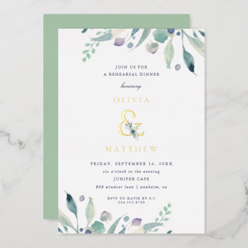 Luxe Floral Wedding Rehearsal Dinner Foil Invitation