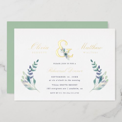 Luxe Floral Wedding Rehearsal Dinner Foil Invitation