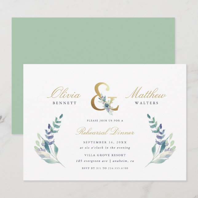 Luxe Floral Wedding Rehearsal Dinner Invitation (Front/Back)