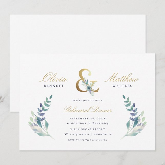 Luxe Floral Wedding Rehearsal Dinner Invitation (Front/Back)