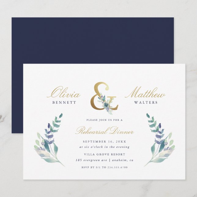 Luxe Floral Wedding Rehearsal Dinner Invitation (Front/Back)
