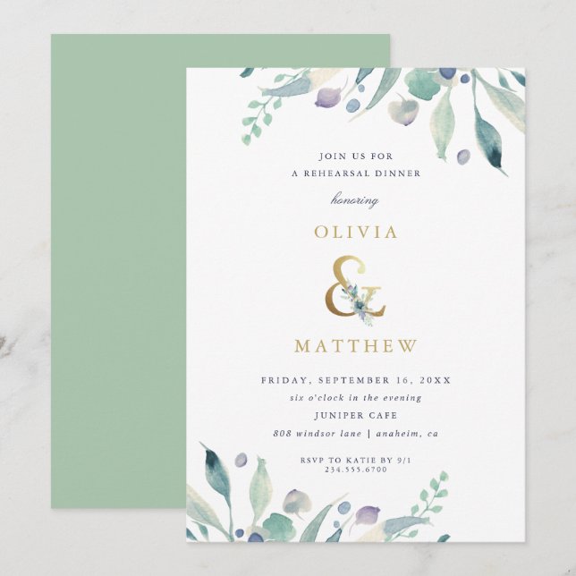 Luxe Floral Wedding Rehearsal Dinner Invitation (Front/Back)