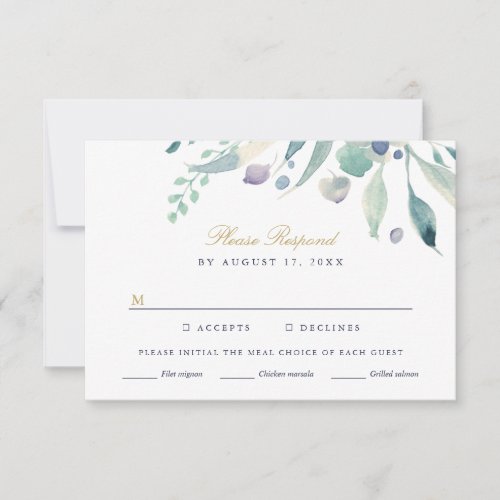 Luxe Floral Wedding RSVP Card with Meal Choice