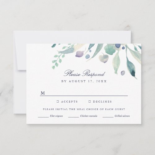 Luxe Floral Wedding RSVP Card with Meal Choice