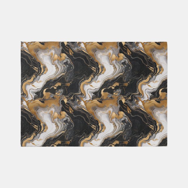 Luxe Fusion: Black and Gold Marble Design Area Rug (Front)