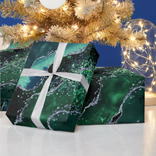 Luxe Gemstone Emerald Glitter Agate Wrapping Paper
