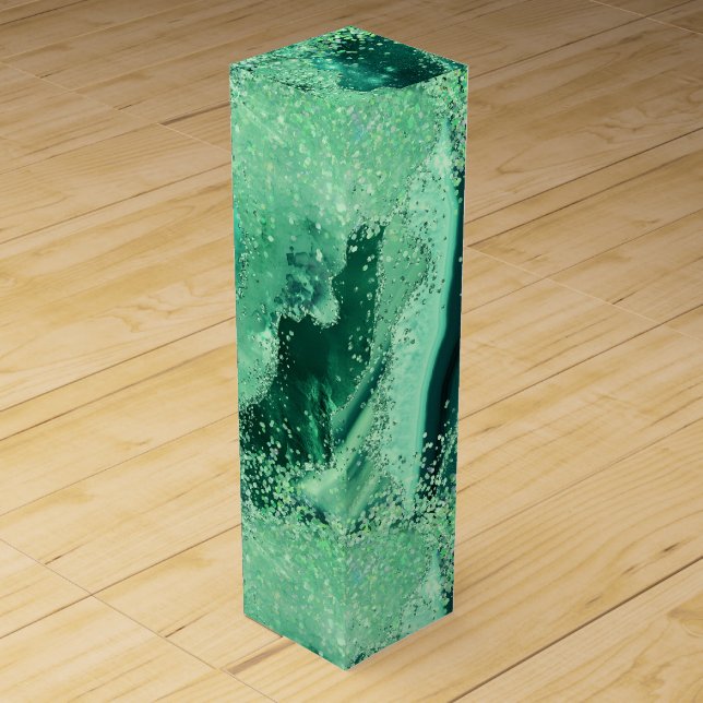 Luxe Gemstone Marble Green Glitter Agate Wine Box (Front)