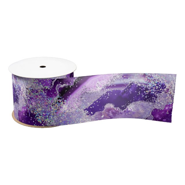 Luxe Gemstone Marble Purple Glitter Agate Satin Ribbon (Spool)
