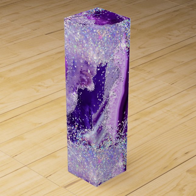 Luxe Gemstone Marble Purple Glitter Agate Wine Box (Front)