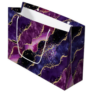 Luxe Gemstone Purple Gold Glitter Agate Large Gift Bag