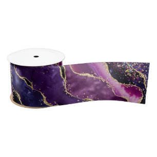 Luxe Gemstone Purple Gold Glitter Agate Satin Ribbon