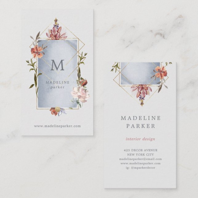 Luxe Geometric Floral with Monogram Business Card (Front/Back)