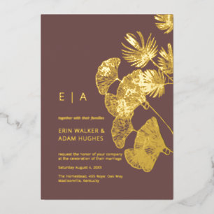 Luxe Gingko Leaf Real Gold Wedding  Foil Invitation