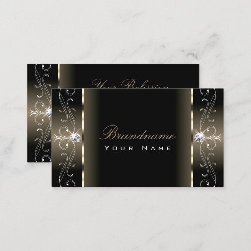 Luxe Glam Black Beige Squiggled Jewels Ornamental Business Card