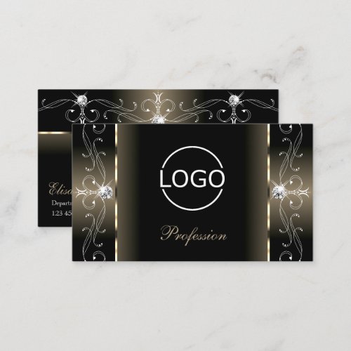 Luxe Glam Black Beige Squiggled Jewels with Logo Business Card