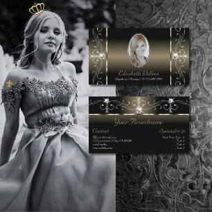 Luxe Glam Black Beige Squiggled Jewels with Photo Business Card