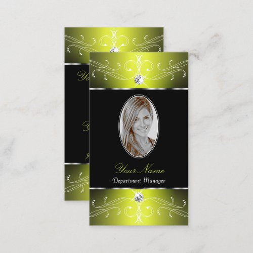 Luxe Glam Black Yellow Ornate Ornaments with Photo Business Card