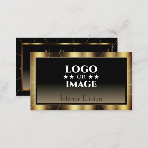 Luxe Glam Dark Gold Frame Brown Gradient with Logo Business Card