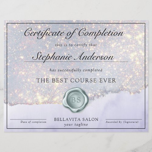 Luxe Glam Glitter Course Certificate Of Completion