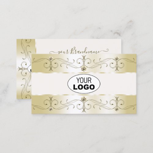 Luxe Glam Gold and Cream Ornate Borders with Logo Business Card