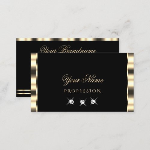 Luxe Glam Gold Black Sparkling Diamonds Luxurious Business Card