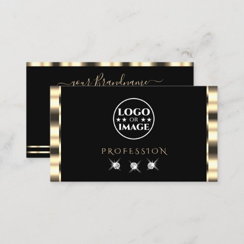 Luxe Glam Gold Black Sparkling Diamonds with Logo Business Card