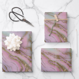 Luxe Glam Iridescent Marble Swirls Gift Wrap Set