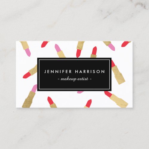 Luxe Glam Lipstick Pattern Makeup Artist Business Card