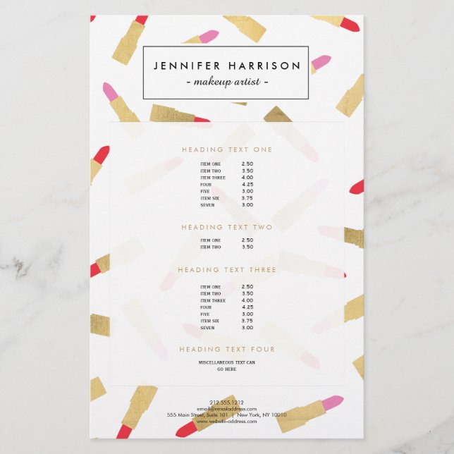 Luxe Glam Lipstick Pattern Makeup Artist Flyer (Front)