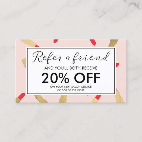 Luxe Glam Lipstick Pattern on Pink Referral Card