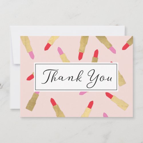Luxe Glam Lipstick Pattern on Pink Thank You Card