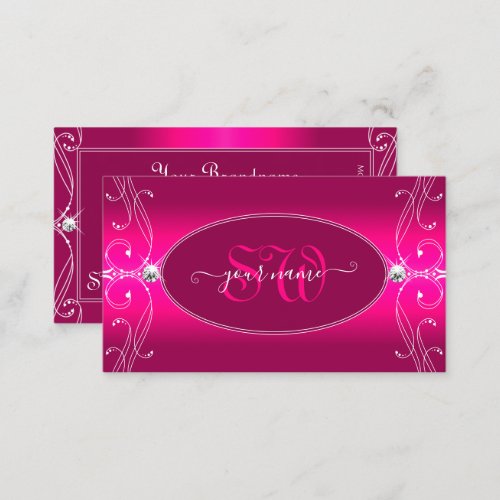 Luxe Glam Pink Ornate Sparkling Diamonds Initials Business Card