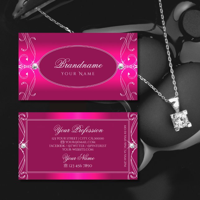 Luxe Glam Pink Ornate Sparkling Diamonds Ornaments Business Card (Creator Uploaded)