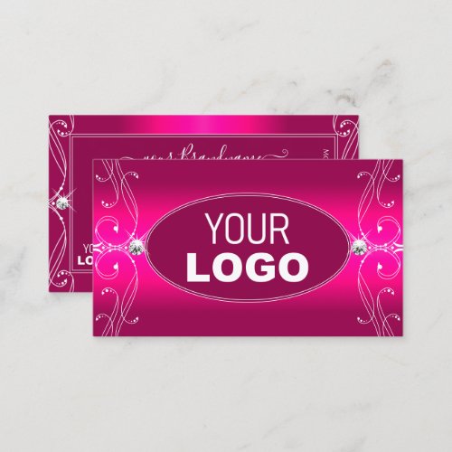 Luxe Glam Pink Ornate Sparkling Diamonds with Logo Business Card