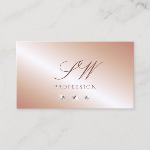 Luxe Glam Rose Gold Sparkling Diamonds Initials Business Card